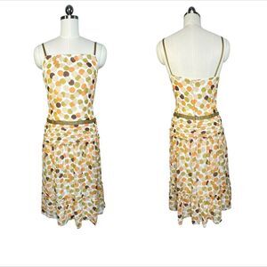 Vera Wang Polka Dot Silk Pleated Ruffle Midi Dress | Size 2